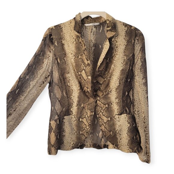 Elaine Kim Silk Snakeskin Blazer Tan Black Small EUC Power Boss Lightweight - Picture 4 of 11